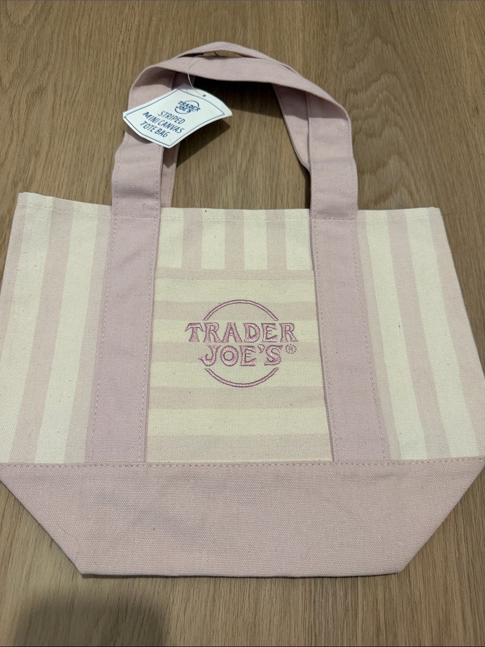 Viral 2026 Pink Striped Canvas Trader Joe’s Mini Tote Bag